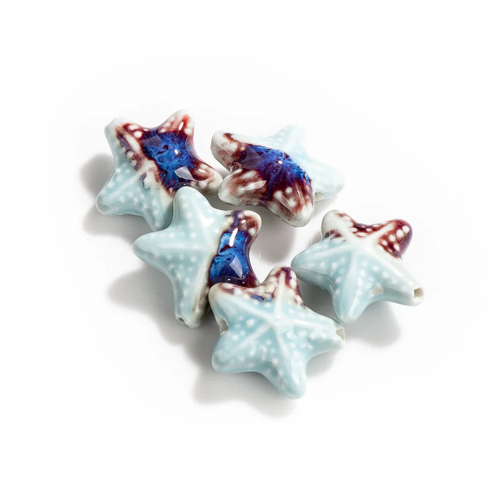 Ceramic Starfish Beads, Porcelain Necklace Findings, 14mm each, 2pcs