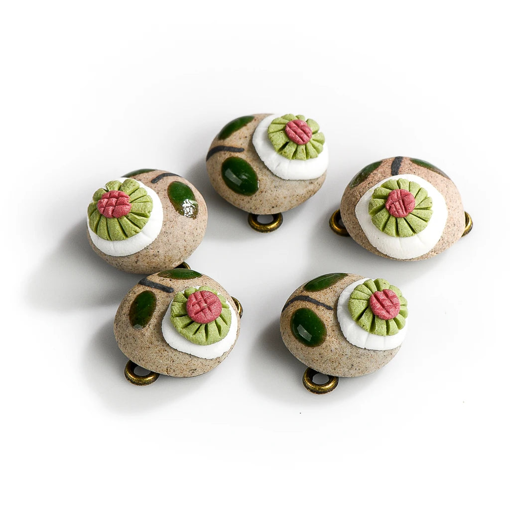 Handmade Vintage Flower Ceramic Beads, 17mm, 5pcs