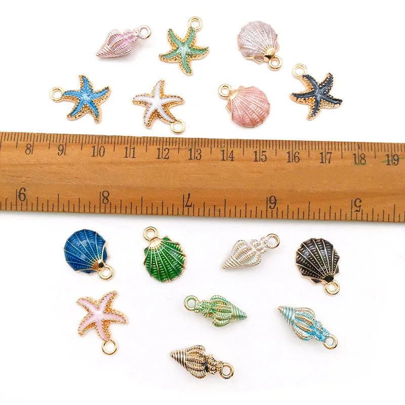 Underwater Enamel Charm Collection, Starfish & Shells, 10pcs