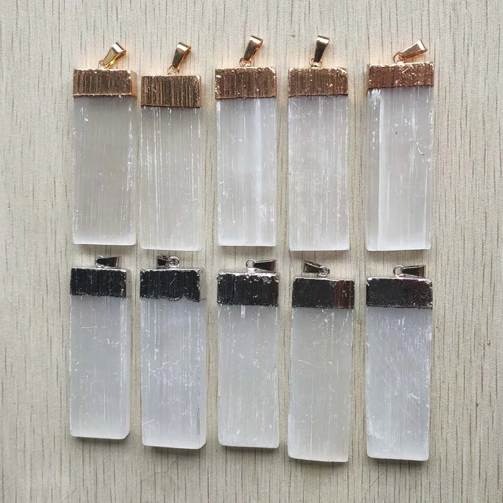 Natural Selenite Plaster Pendants, Rock Mineral Specimen, Reiki Healing Energy, 10pcs