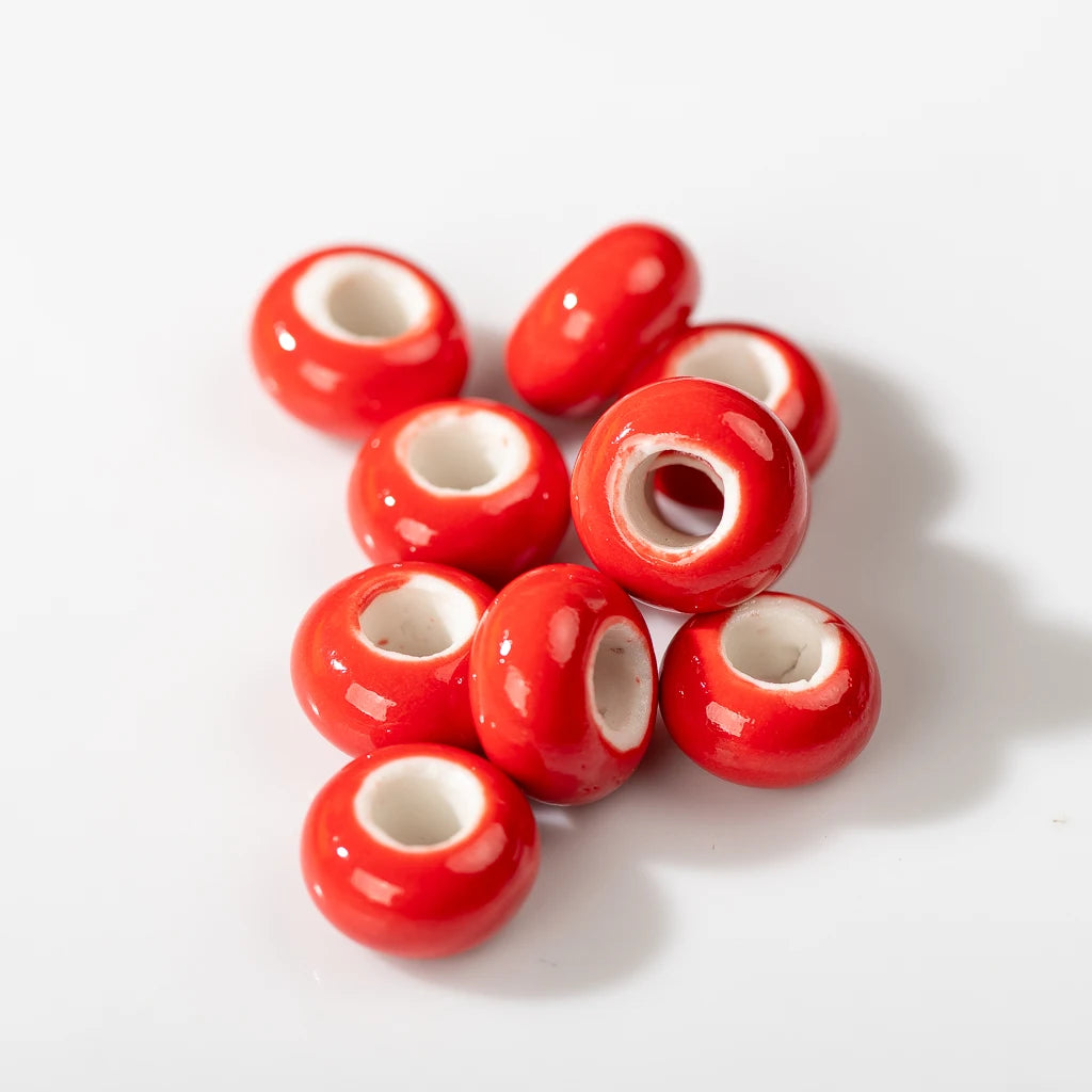 Round Retro Big Hole Ceramic Porcelain Beads, 15mm 10pcs