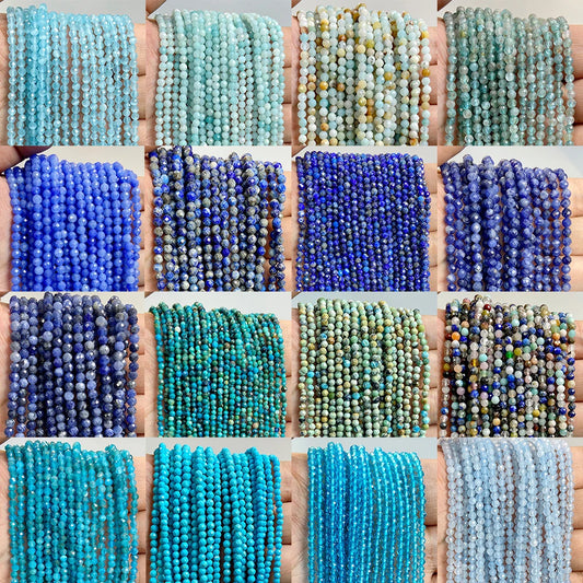 Ocean Gemstone Beads, Tiny Natural Blue Aquamarine, Amazonite, Apatite, Lapis, Turquoise Accents 2 3 4 mm