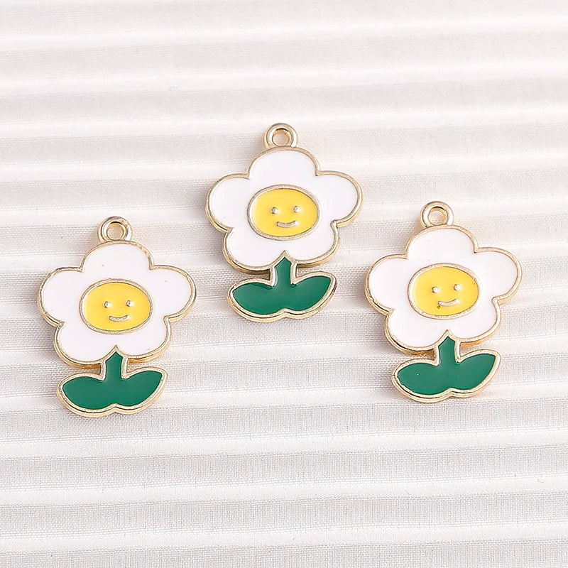 Happy Cactus and Flowers Colorful Enamel Charms, 10pcs