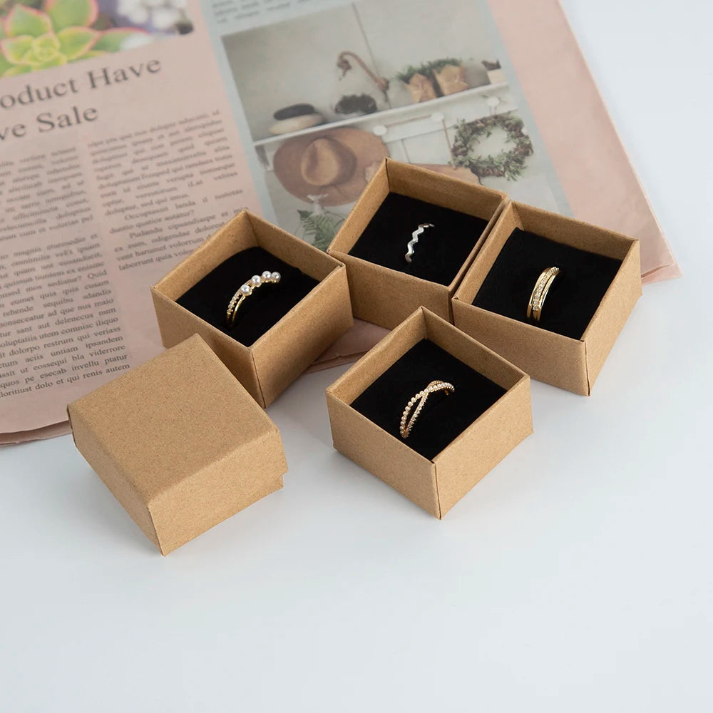 Ring Boxes 4x4x3cm Brown Kraft Gift Cardboard Boxes with sponge, 10pack