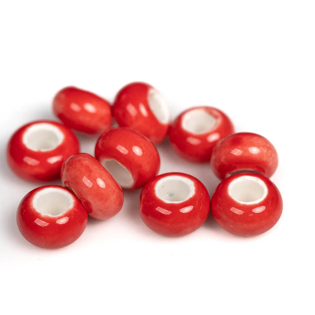 Round Retro Big Hole Ceramic Porcelain Beads, 15mm 10pcs