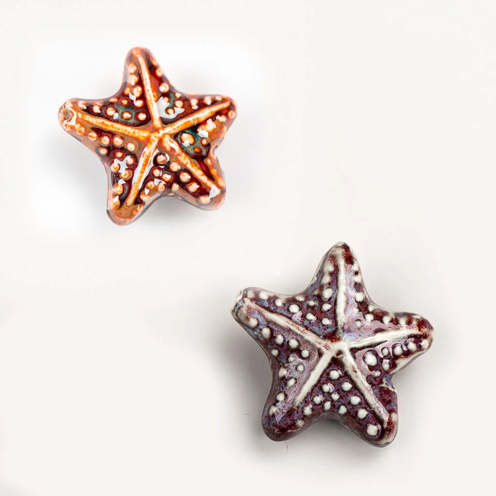 Ceramic Starfish Beads, Porcelain Necklace Findings, 14mm each, 2pcs