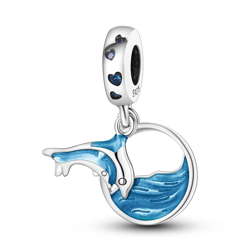 Ocean Blue Collection - Large Hole Charm Beads, European Style, Sea, Octopus, Turtle, Mermaid, Fits Original Pandora Bracelets, 925 Sterling Silver