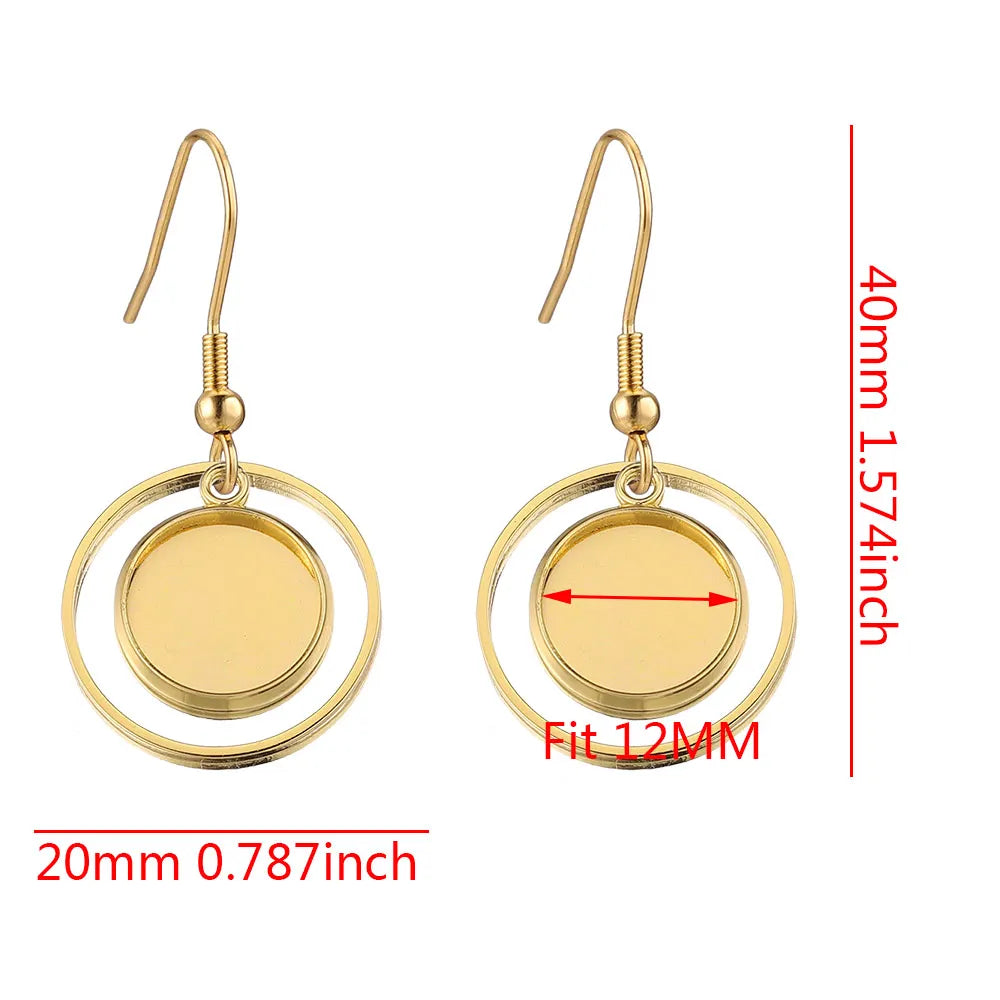 Stainless Steel Gold-Plated Earring Hook Cabochon Blanks, 10pcs Fit 12mm