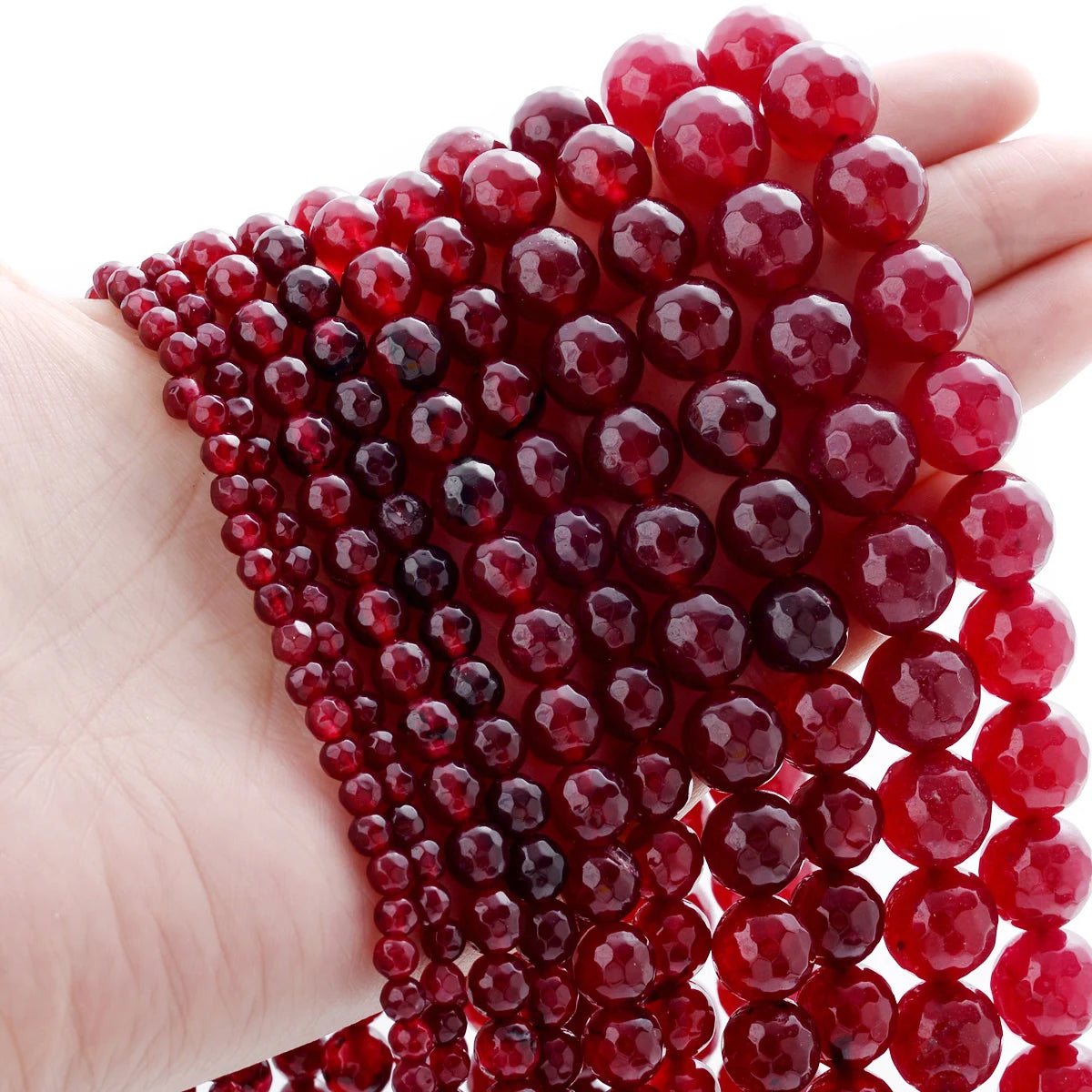 Natural Faceted Ruby Jade Chalcedony Beads, 4/6/8/10/12mm, 15" Strand