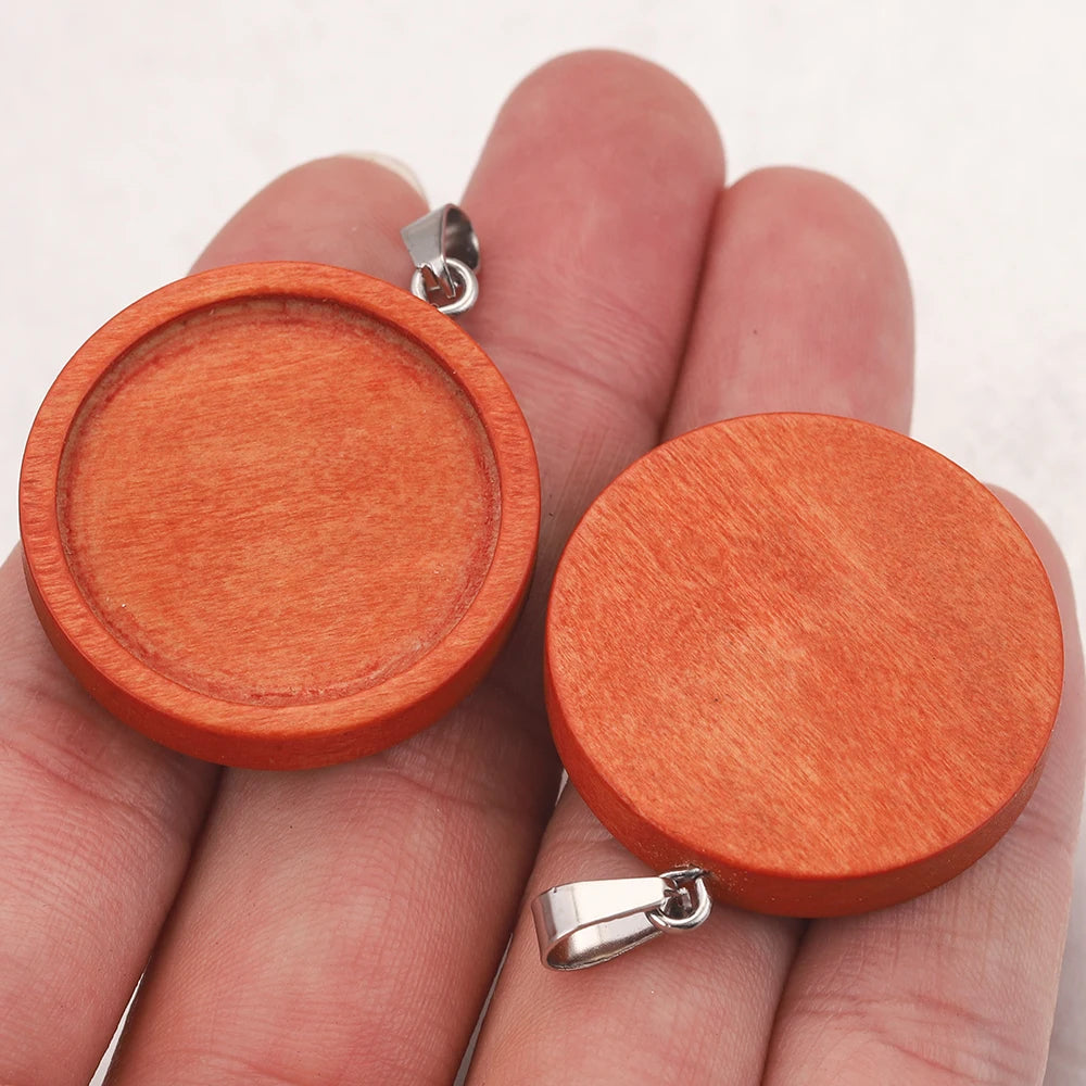 Wood Necklace Pendants, Cabochon Base Blanks, Fits 25mm, 10pcs