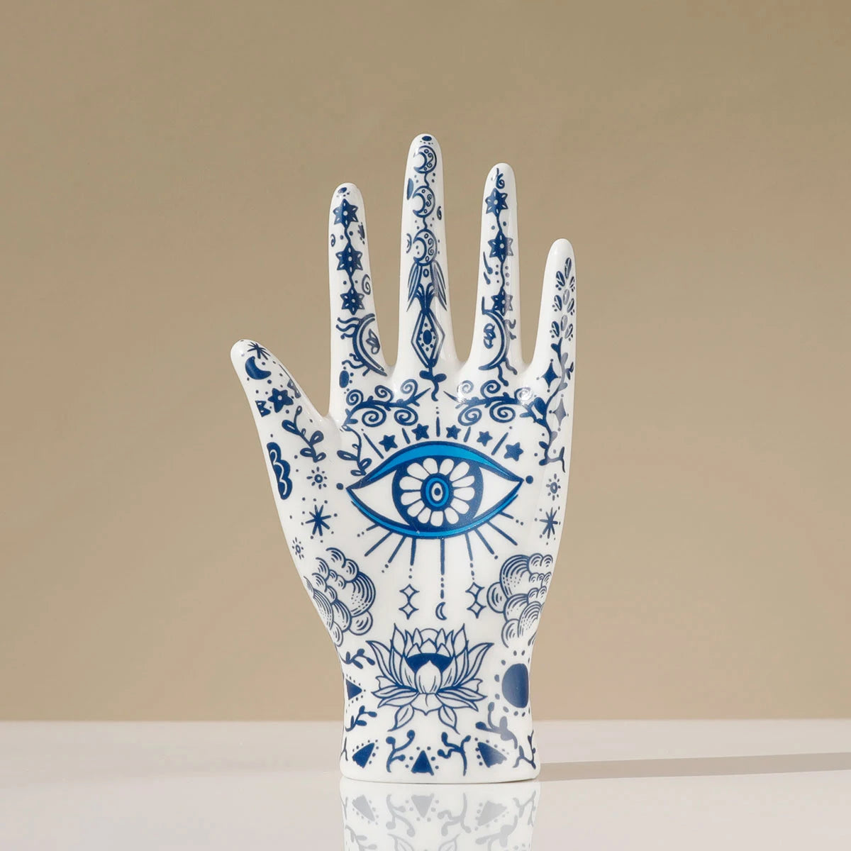 Eye of Fatima Ceramic Mannequin Hand Stand Designed for Necklaces, Bracelets, Rings