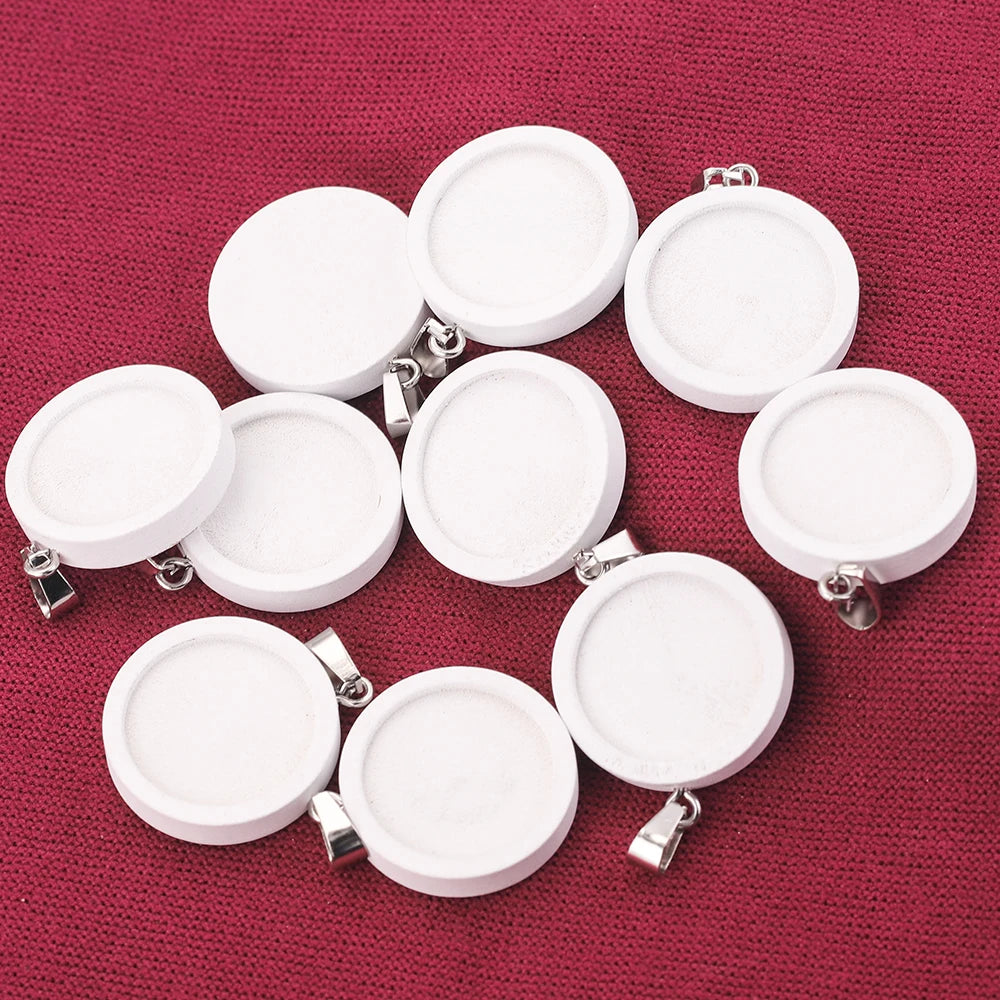 White wood Cabochon Base, Stainless Steel DIY Blanks, 10pcs 20/25mm