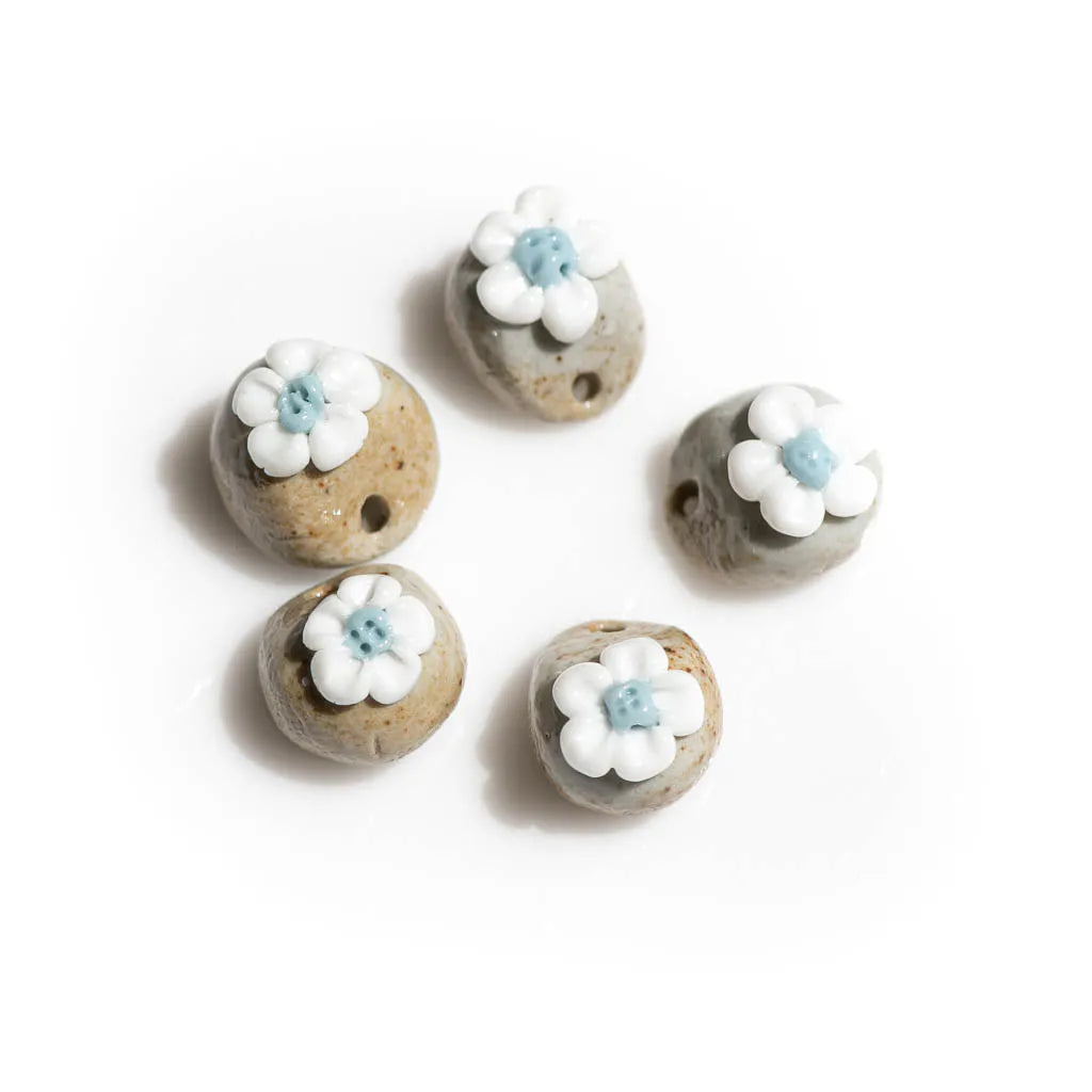 Handmade Vintage Flower Ceramic Beads, 17mm, 5pcs