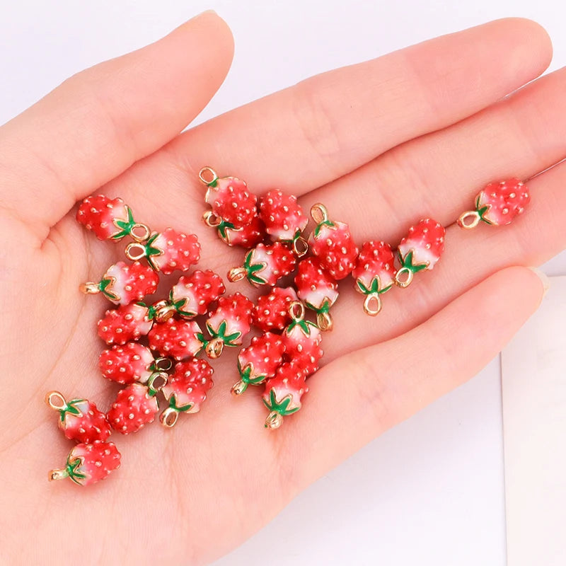 Enamel Strawberry & Friends Resin Charms 10Pcs