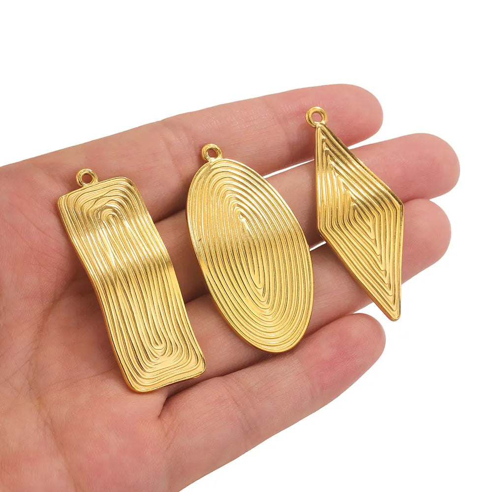 Gold-plated Stainless Steel Oval Square Rhombus Charms, 4pcs