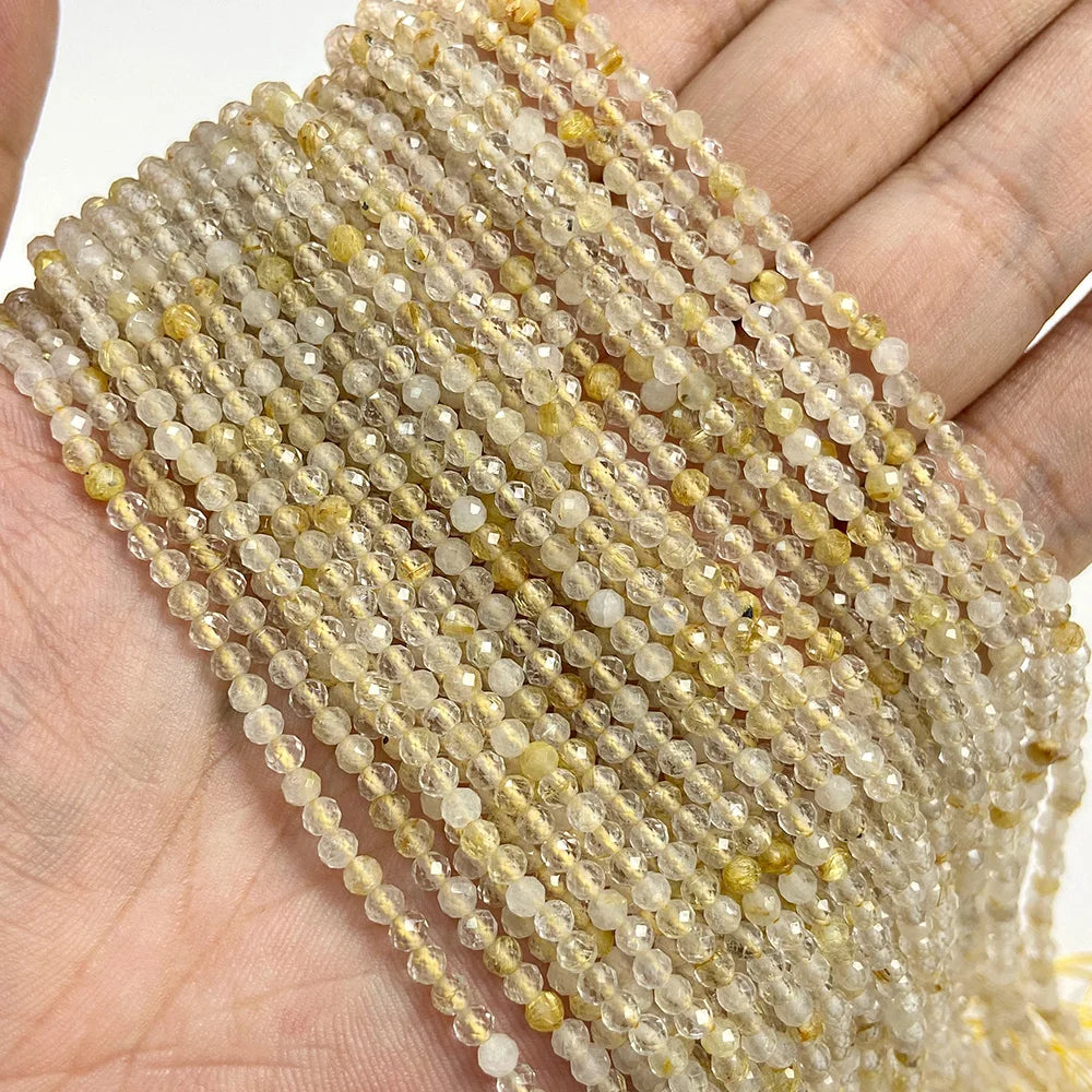 Natural Gemstone Beads in Yellow + Orange,  2 3 4 MM, 15"