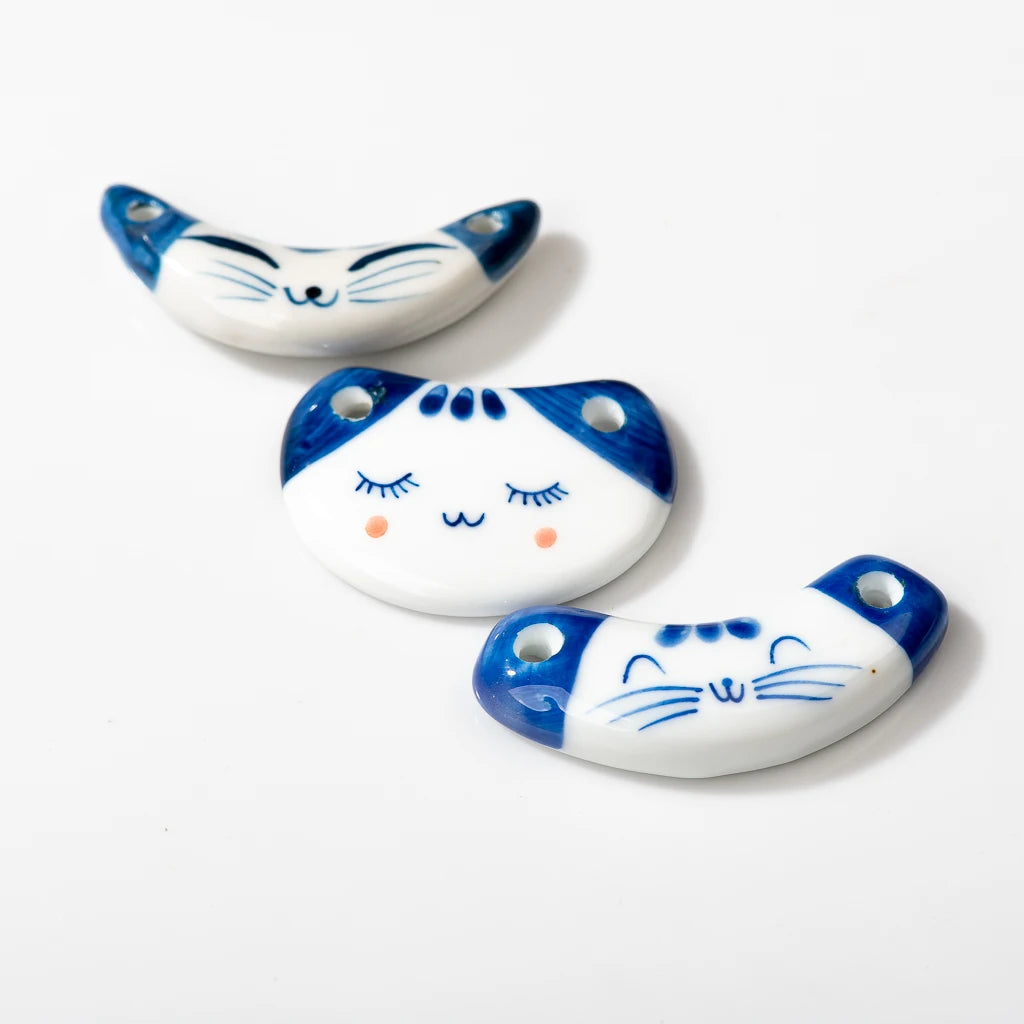 Handmade Kitten Blue And White Ceramic Pendants