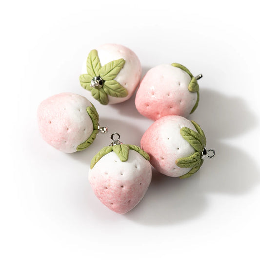 Handmade Ceramic Light Pink Strawberry Pendant Pottery Beads 5pcs 20-25mm