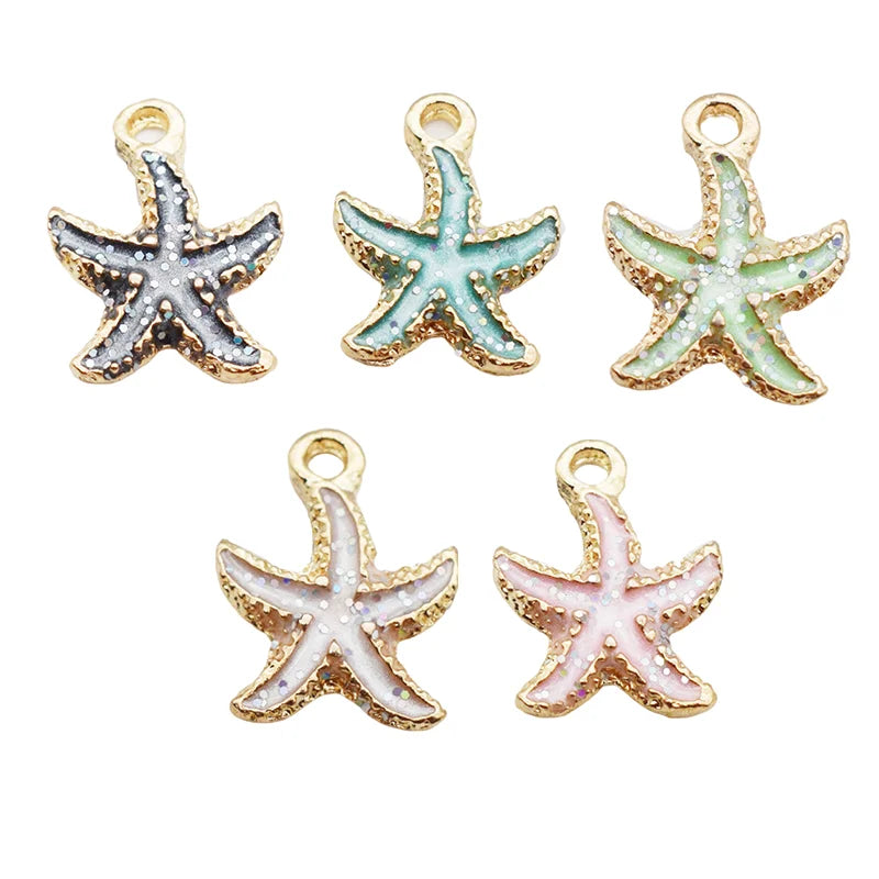 Sea Shells & Starfish Enamel Charm Collection, 10pcs