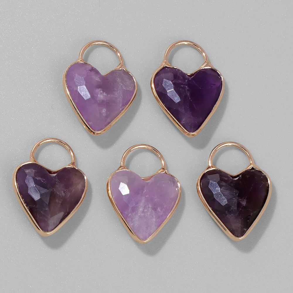 Gemstone Heart Pendants, Labradorite, Amethyst, Quartz, 2pcs 18x25MM