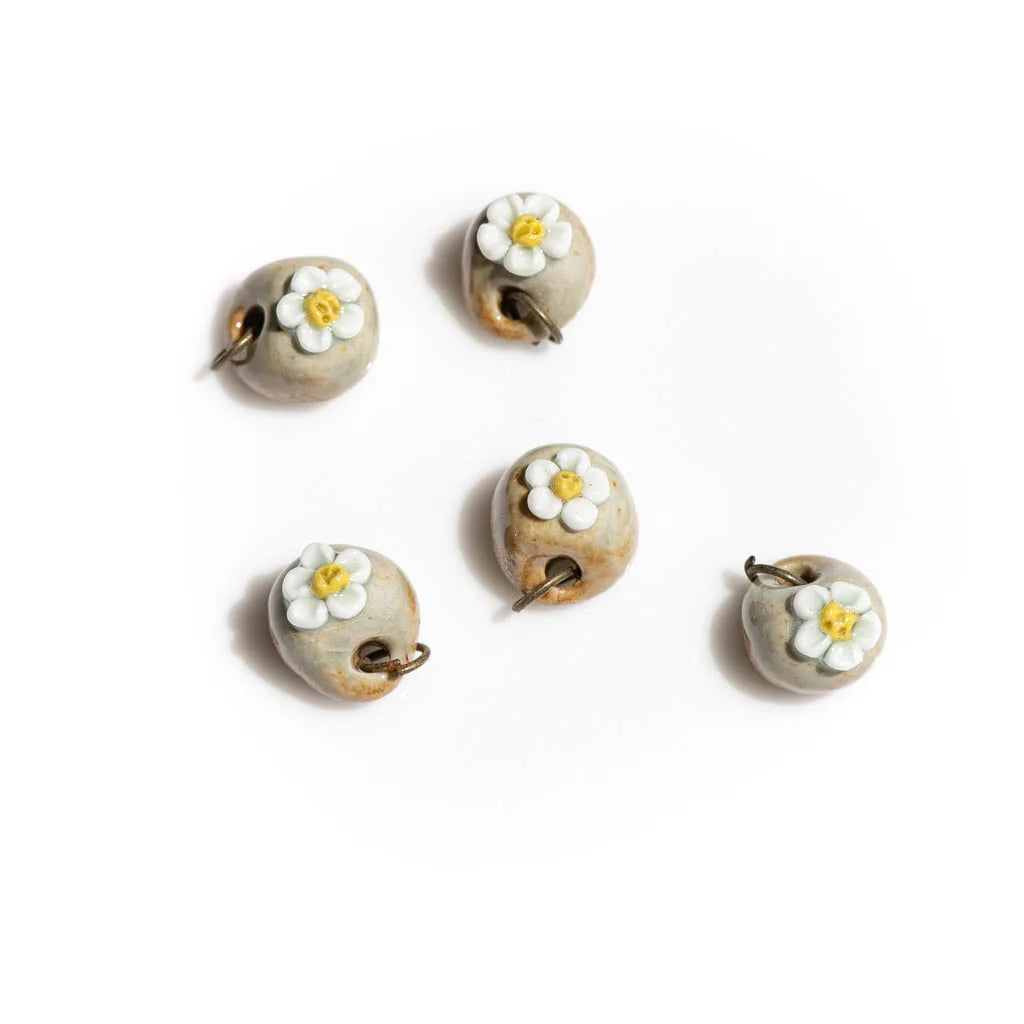 Handmade Vintage Flower Ceramic Beads, 17mm, 5pcs