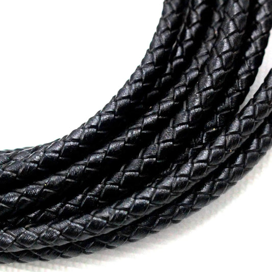 5m Black Round Braided Genuine Real Leather Cord