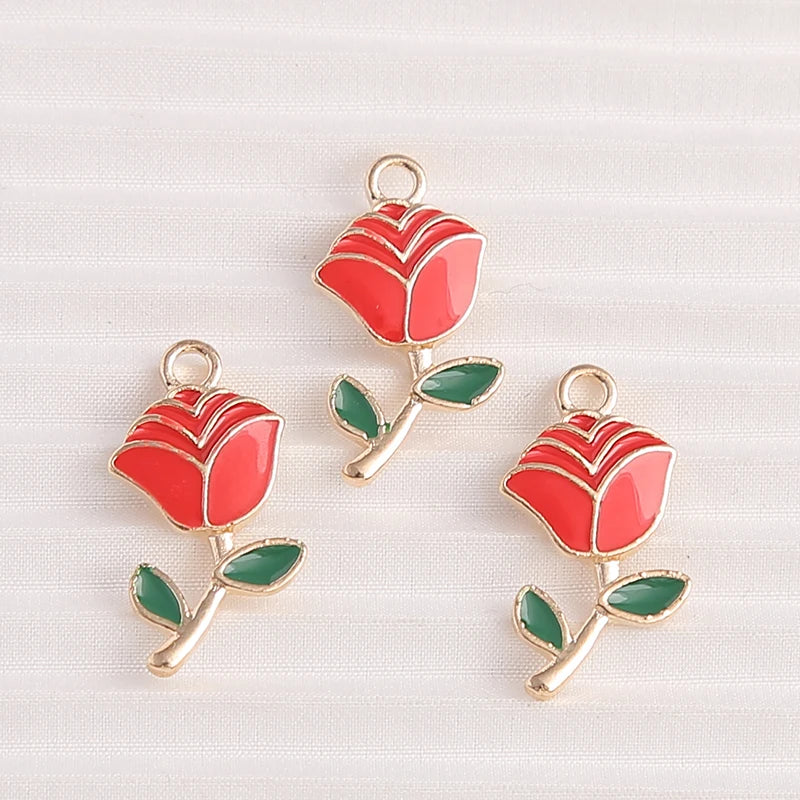 Happy Cactus and Flowers Colorful Enamel Charms, 10pcs