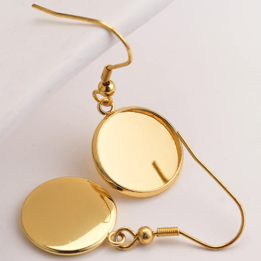 Gold-Plated Stainless Steel Earrings Hooks, Blank Cabochon Base 6 8 10 12 14 16 18 20 25 30mm, 20pcs