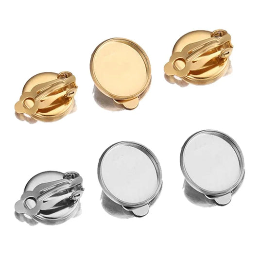 Stainless Steel Round Flat Back Blanks for Clip On Earrings, 10pcs