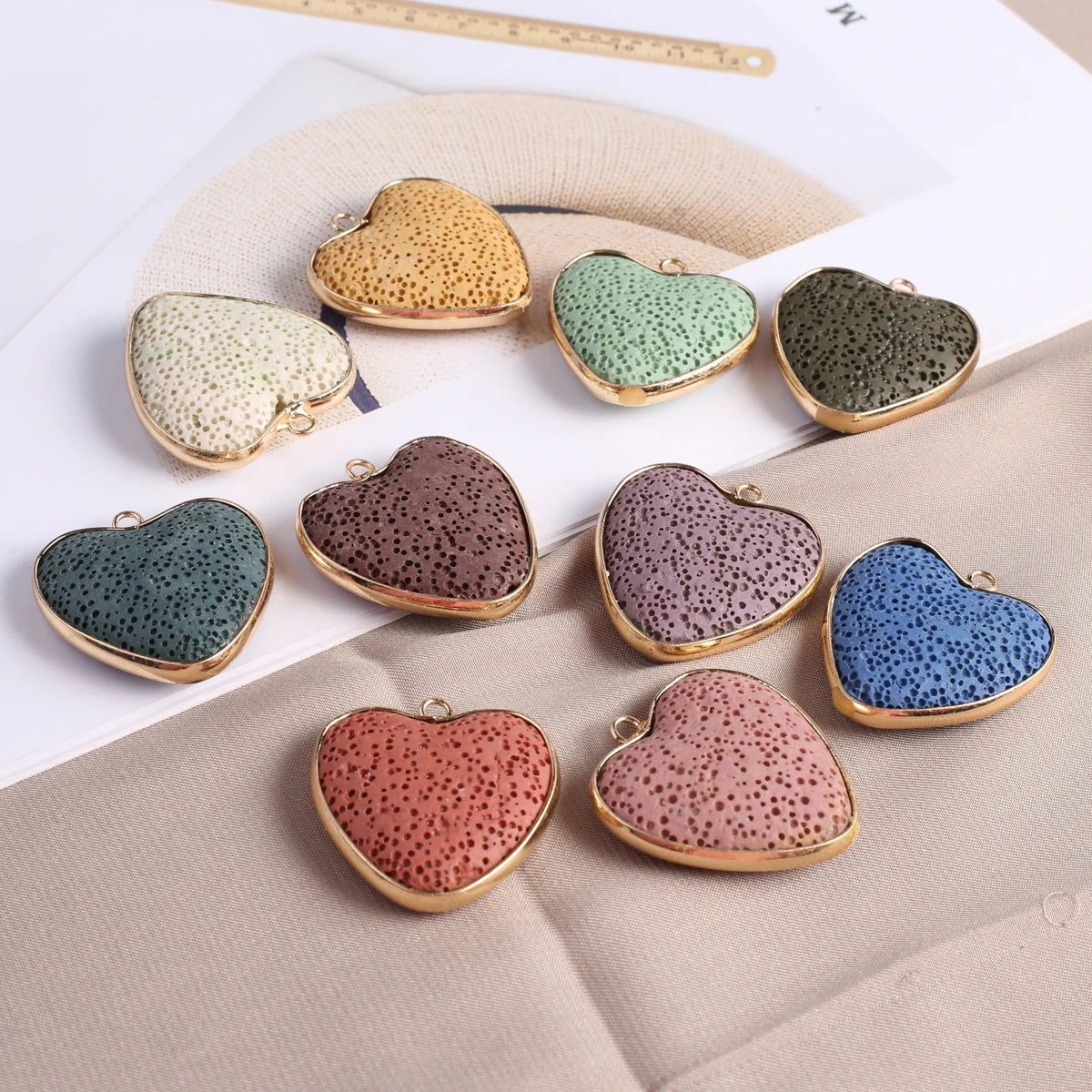 I Lava You Essential Oil Diffuser Stone Pendants, Heart Shaped Lava Stone, 3pcs