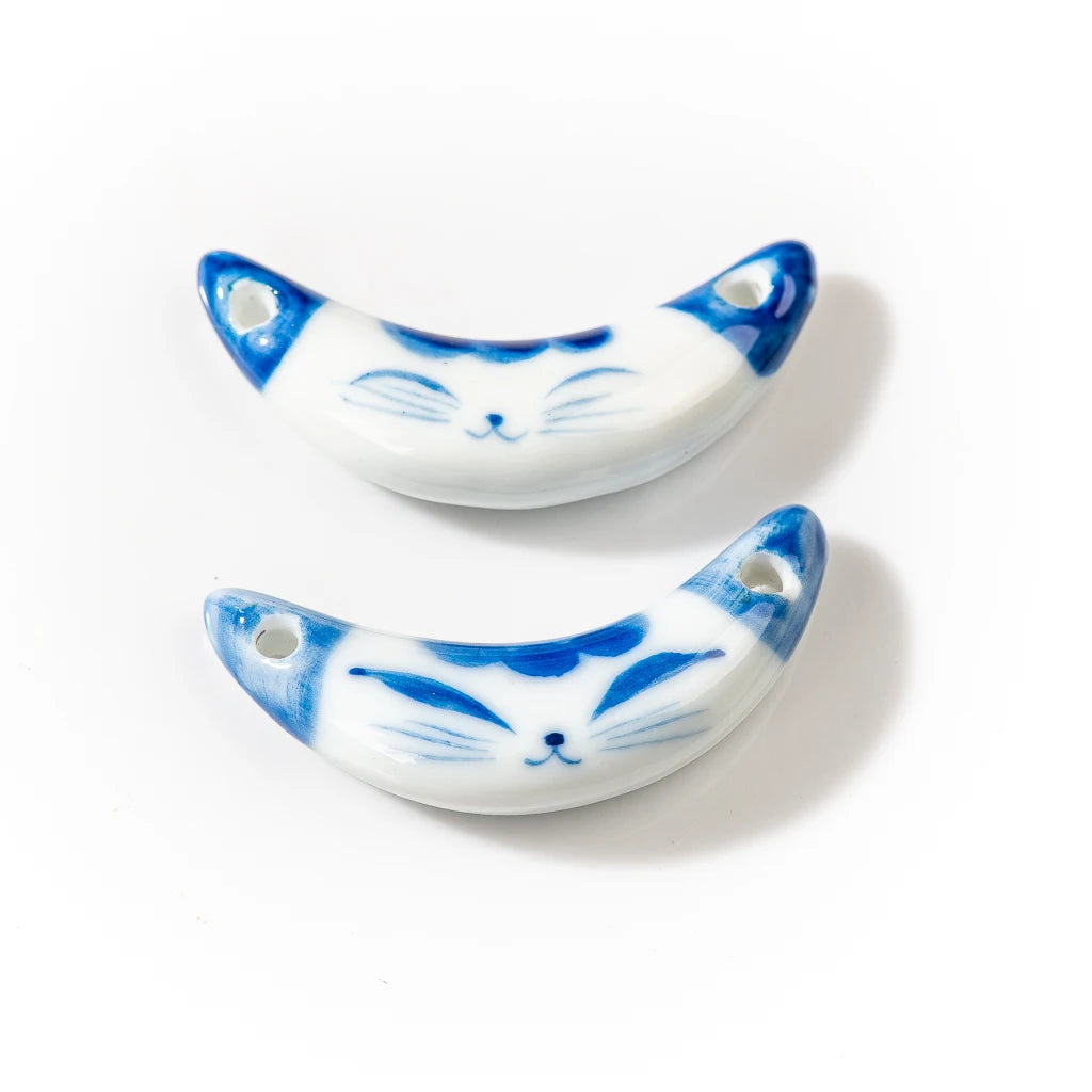 Handmade Kitten Blue And White Ceramic Pendants