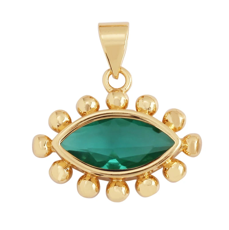 All Seeing Glass Bezel Pendants, 18k Gold Plated CZ Micro Pave