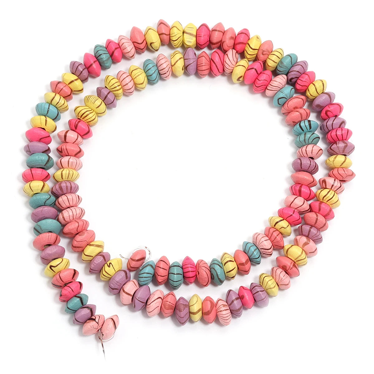 Color Striped Abacus Wooden Beads in a Water Flow Pattern, 1 Strand