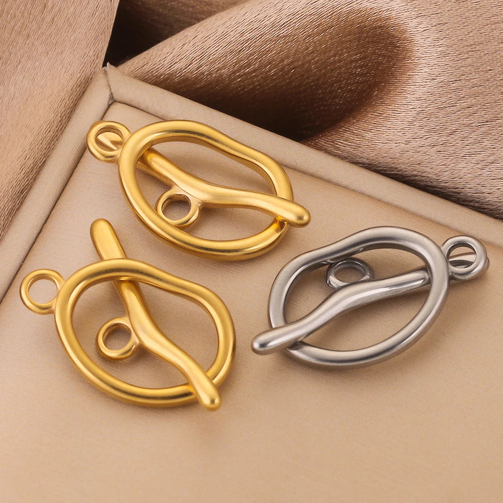 Stainless Steel Curved Gold Plated OT Clasps, Toggle and Buckle Connectors, 24mm, 4sets