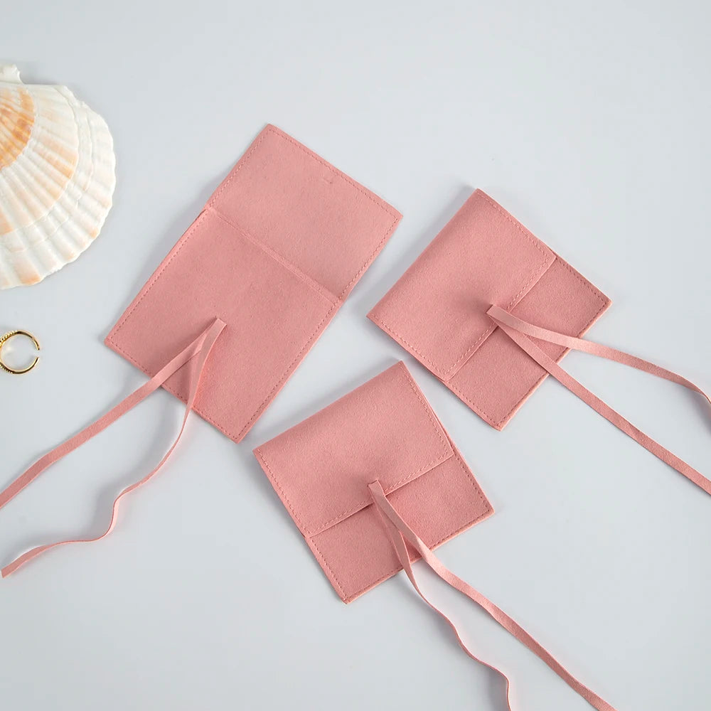 Small Chic Microfiber Pouches with Bows, Drawstring Bags for Jewelry