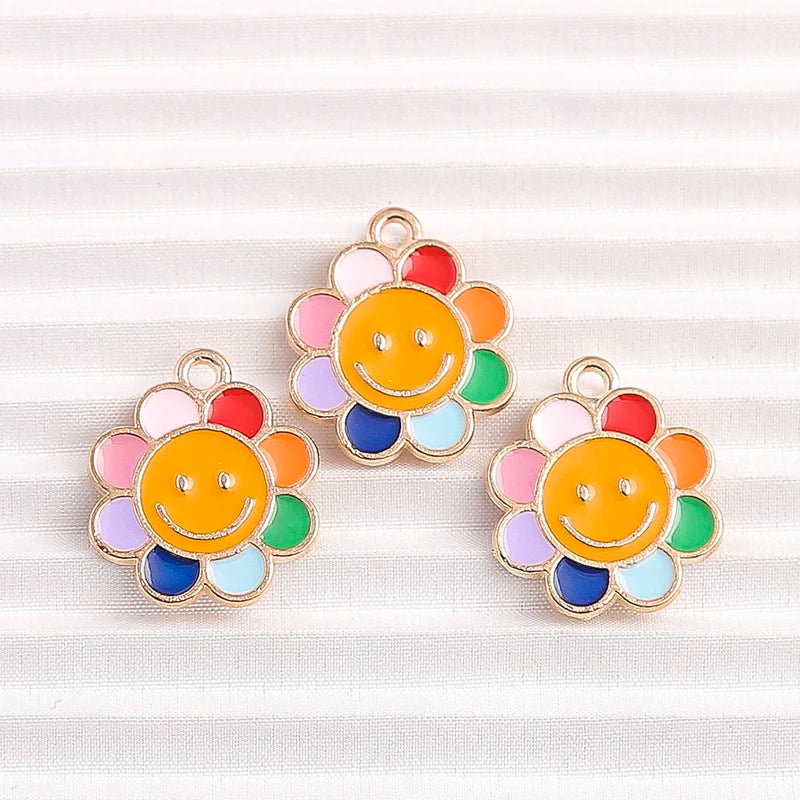 Happy Cactus and Flowers Colorful Enamel Charms, 10pcs