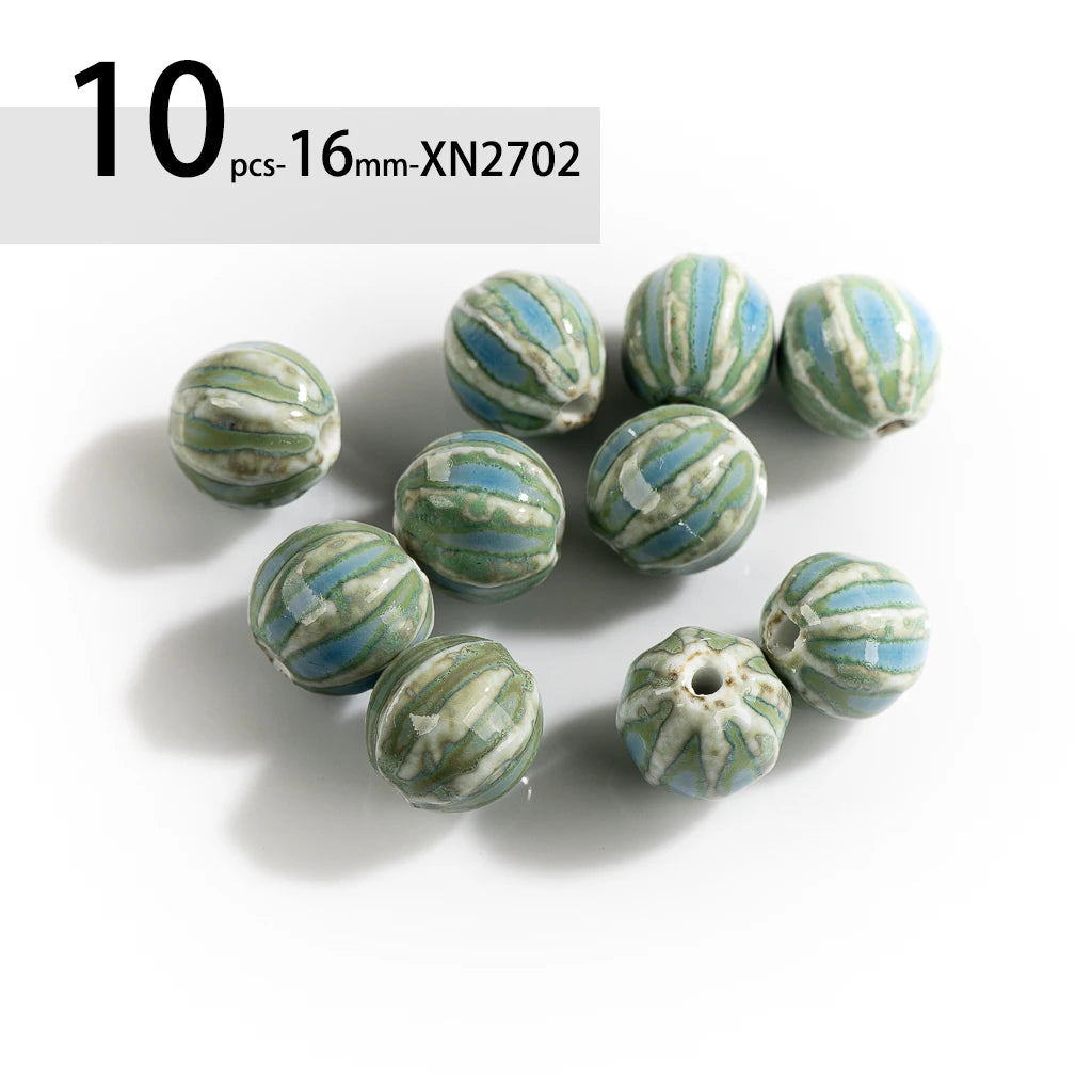 Spherical Watermelon Kiln Discoloration Ceramic Beads,  16mm 10pcs