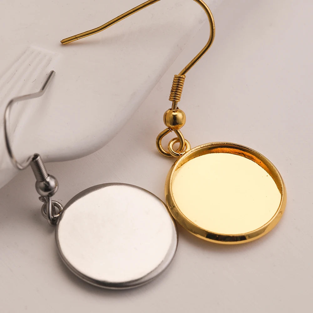 Gold-Plated Stainless Steel Earrings Hooks, Blank Cabochon Base 6 8 10 12 14 16 18 20 25 30mm, 20pcs