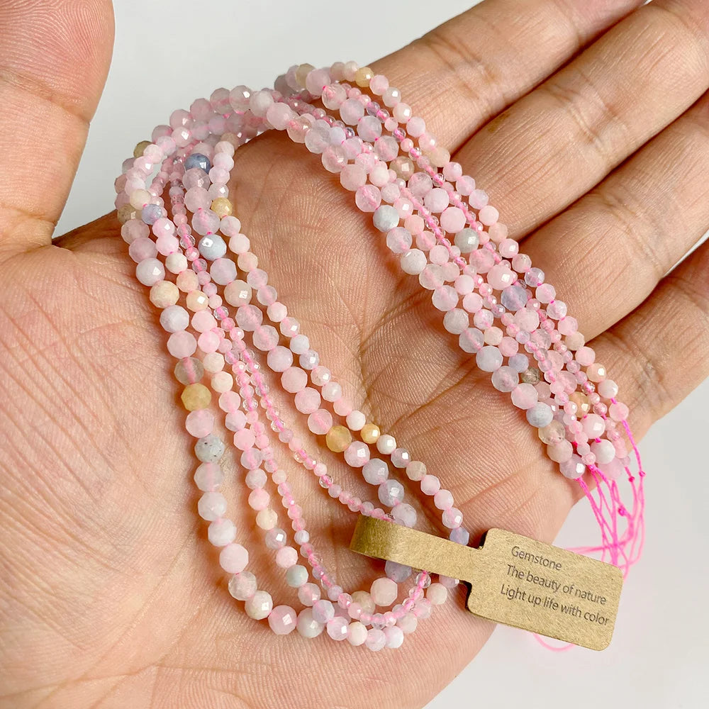 Tiny Natural Gemstone Beads, Rose Pink Quartz, Morganite, Garnet, Tourmaline, Fluorite, Amethyst, 2 3 4MM, 3 Strands