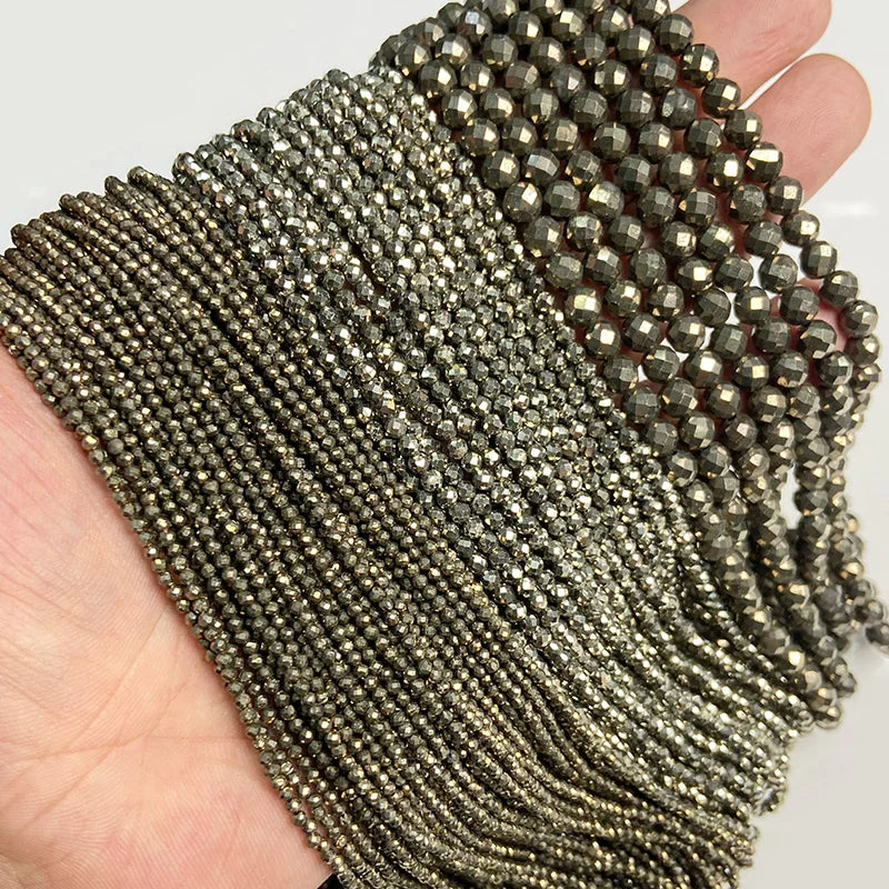 Faceted Natural Iron Pyrite Beads, Sparkly, 2-6mm