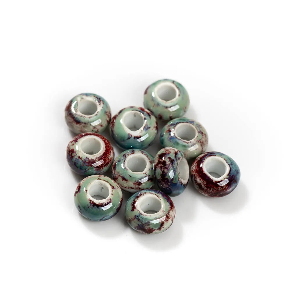 Round Retro Big Hole Ceramic Porcelain Beads, 15mm 10pcs