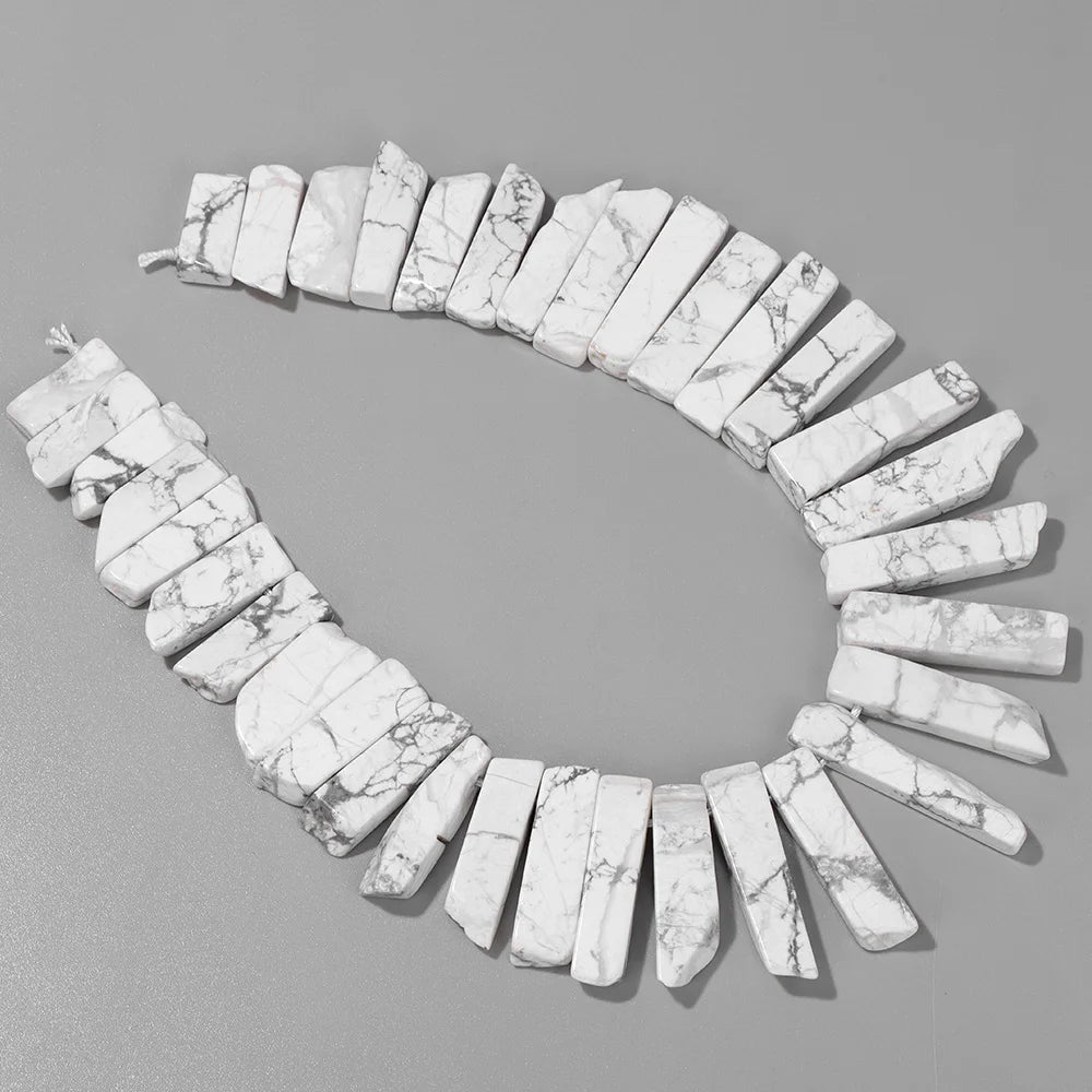 Top Drilled Natural Howlite Beads, White Gemstone Flat Black Line Point Beads, 25mm