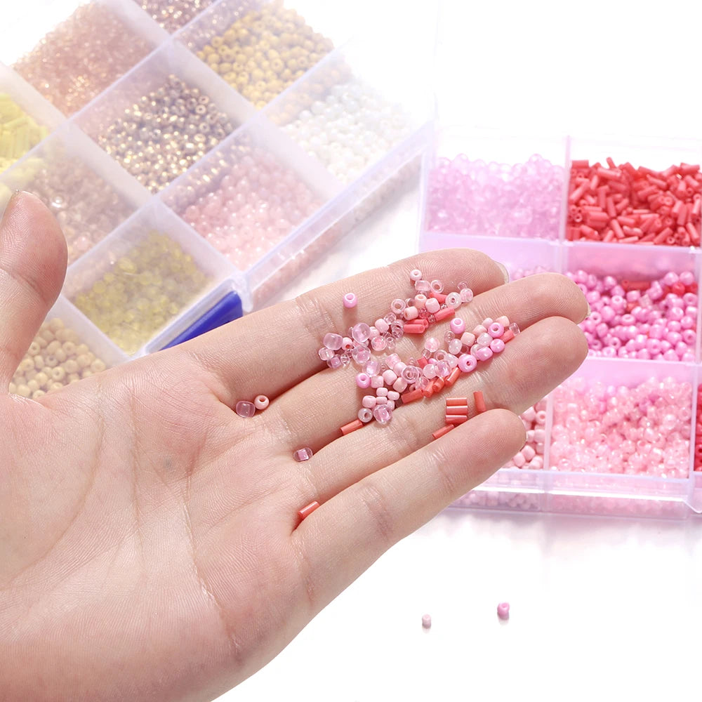 Sweet Glass Seed Bead Box Collections, 15 Grid Glass Seed Bead Sets, Spacer Beads , 2-7mm mix