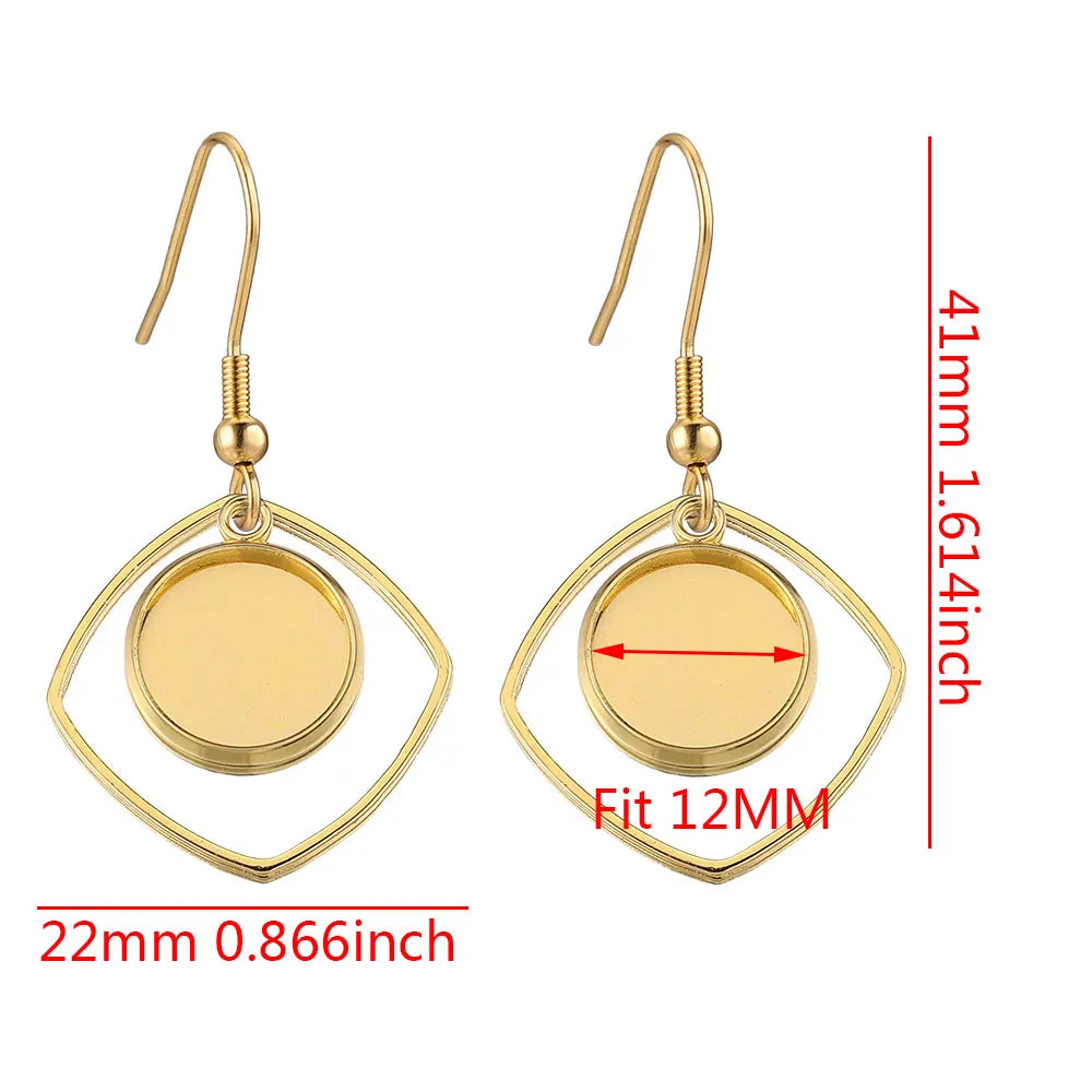 Stainless Steel Gold-Plated Earring Hook Cabochon Blanks, 10pcs Fit 12mm