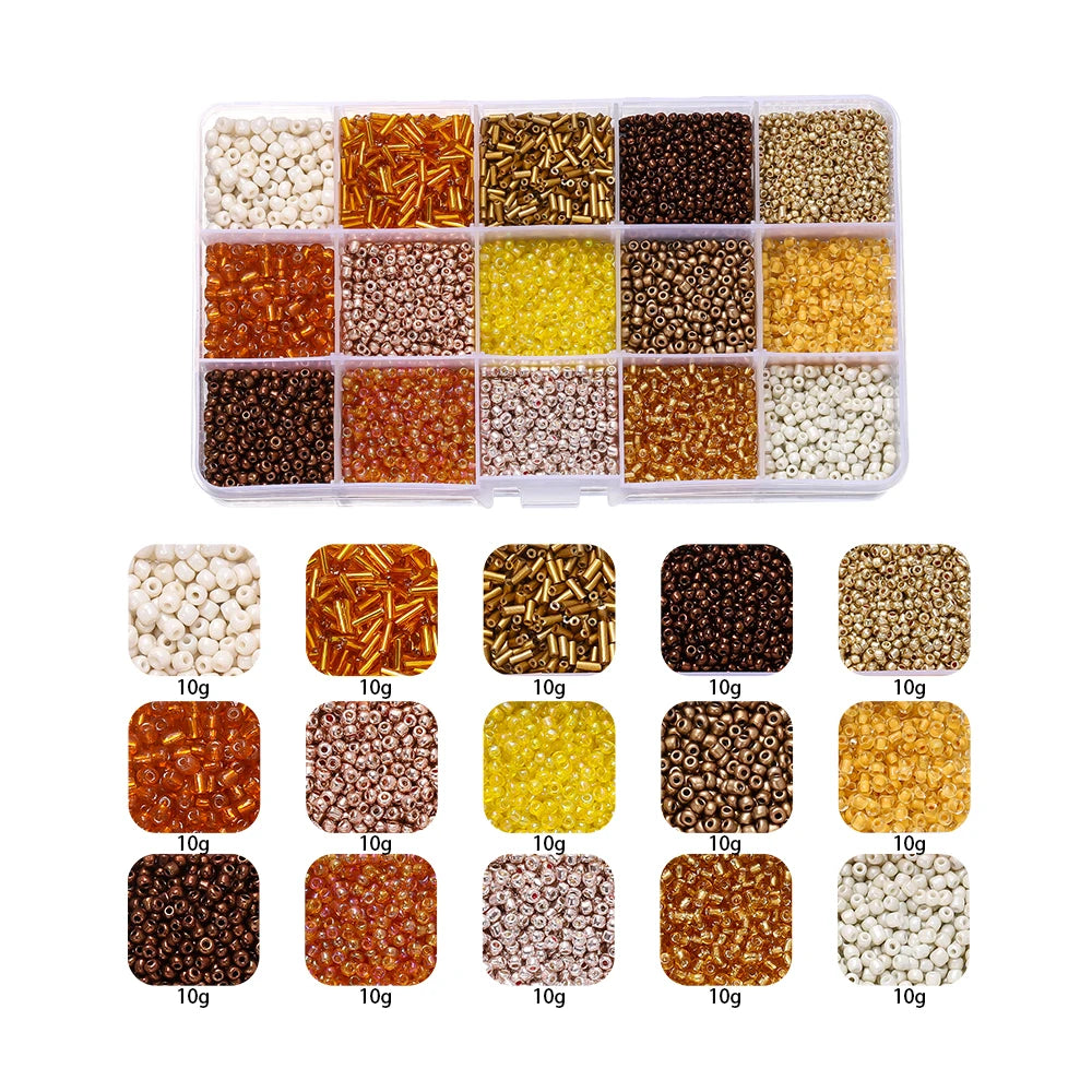 Sweet Glass Seed Bead Box Collections, 15 Grid Glass Seed Bead Sets, Spacer Beads , 2-7mm mix