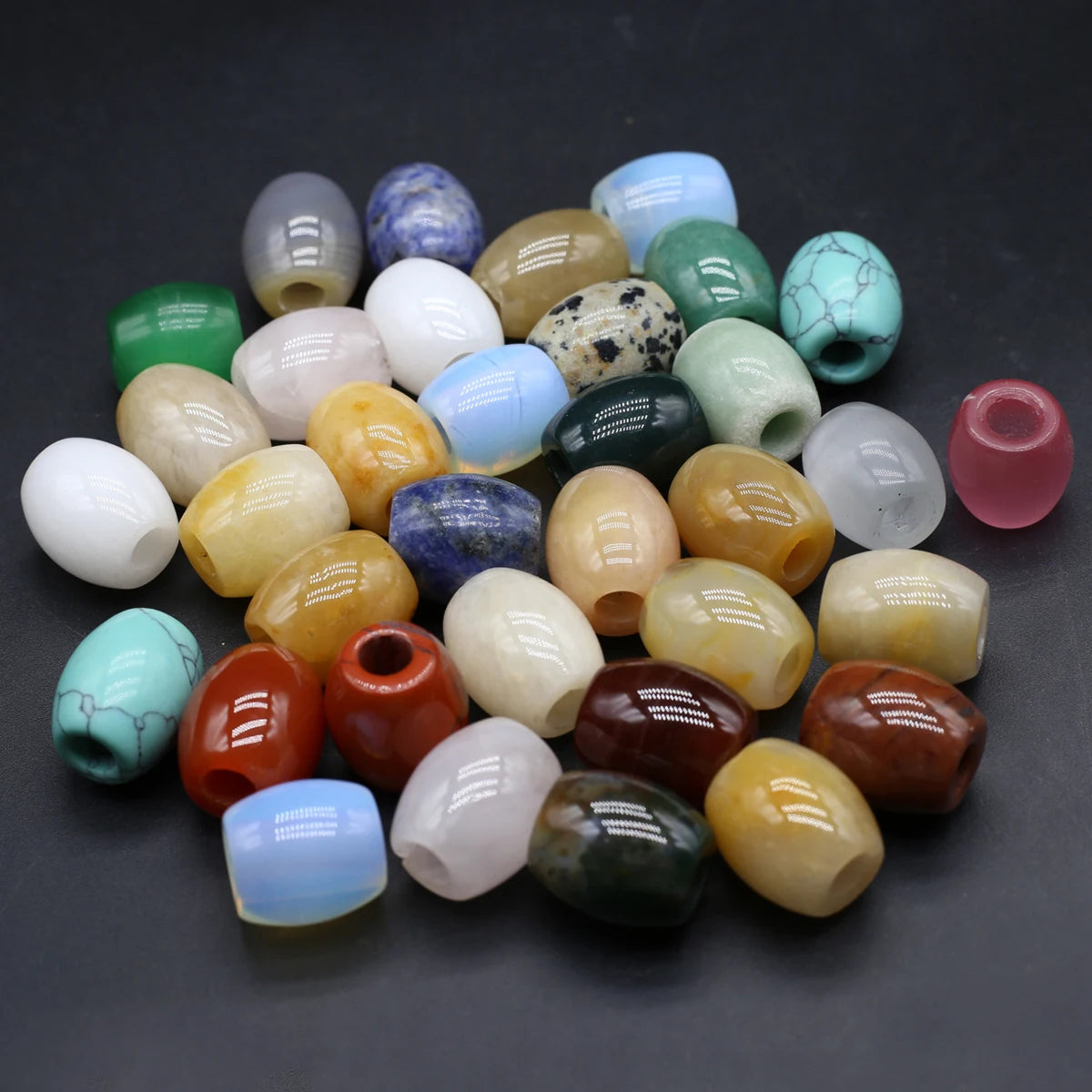 Big Hole Gemstone Barrel Beads,  Agate Beads 16mm each, 5mm bead holes