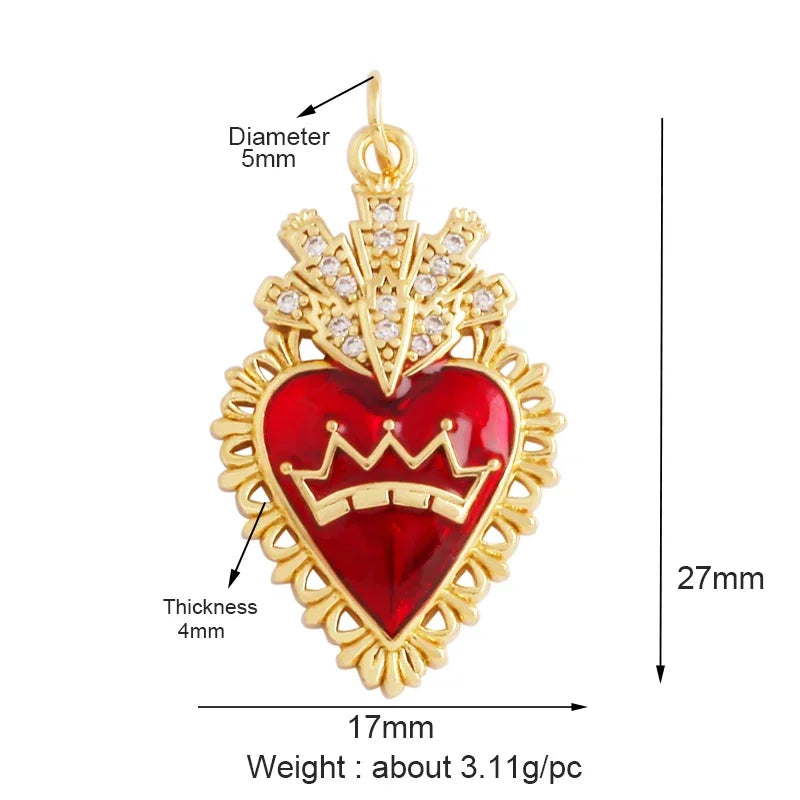 Sacred Red Heart Charm Collection, 18K Gold Plated