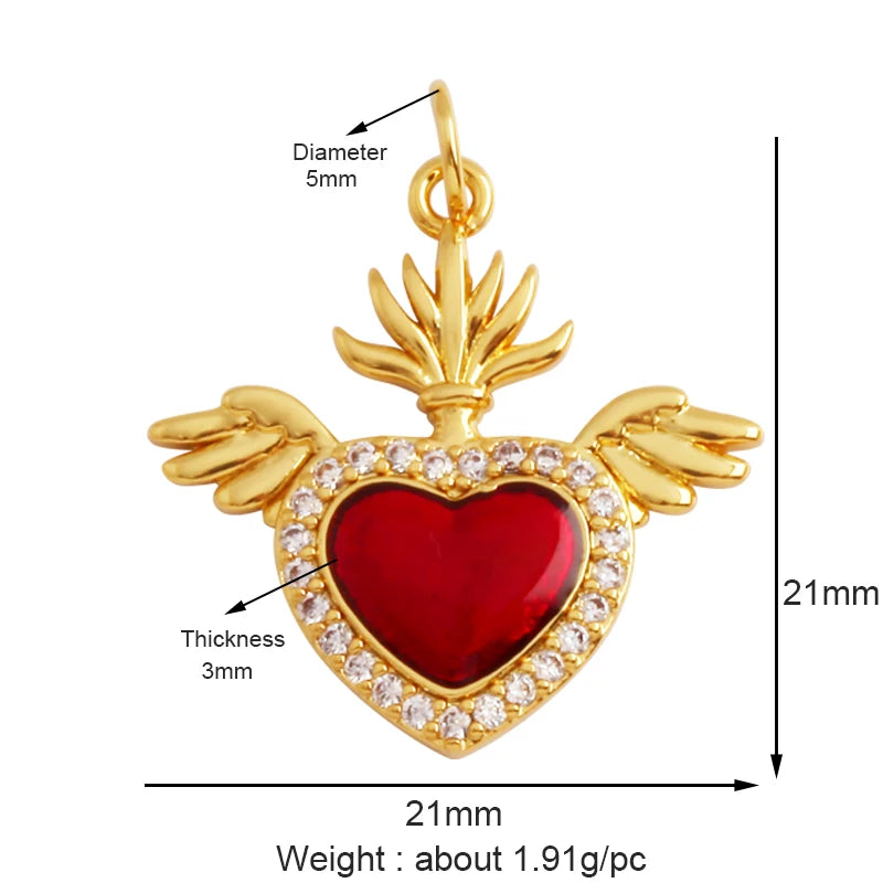 Sacred Red Heart Charm Collection, 18K Gold Plated