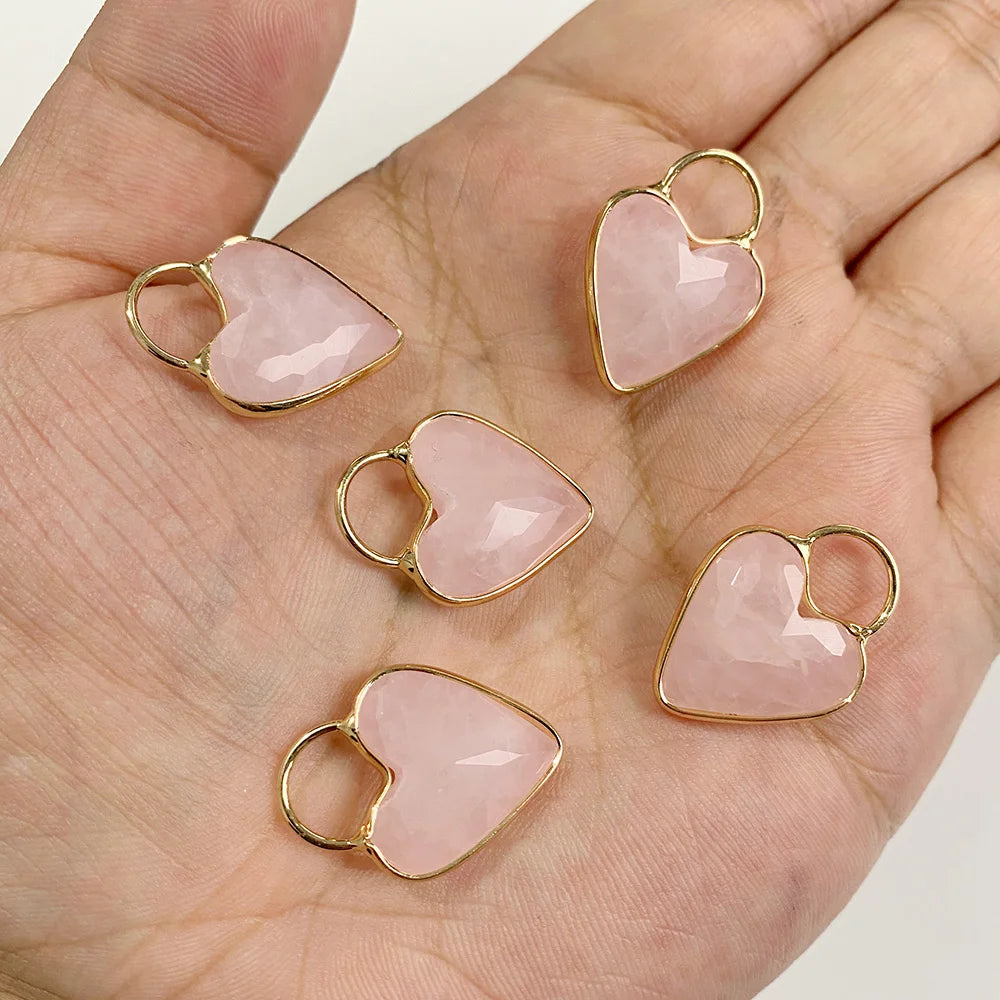 Gemstone Heart Pendants, Labradorite, Amethyst, Quartz, 2pcs 18x25MM