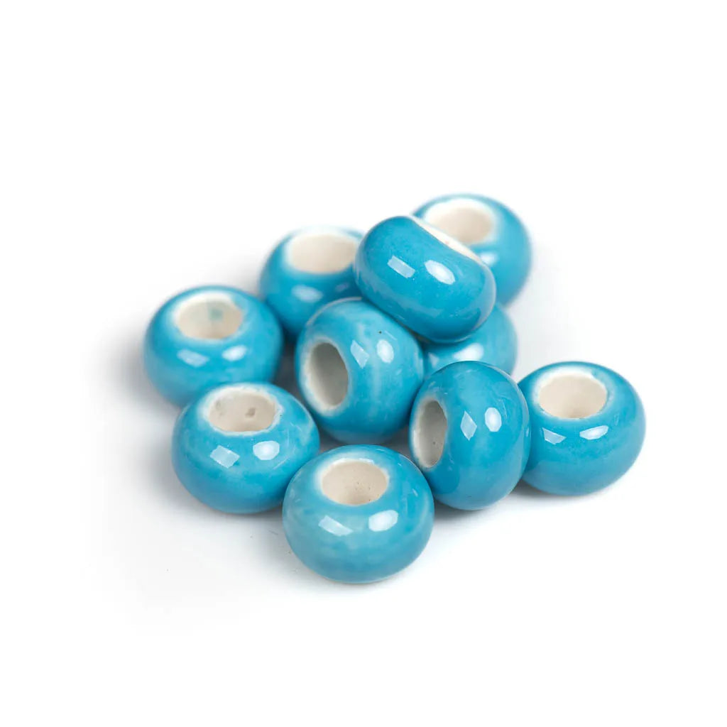 Round Retro Big Hole Ceramic Porcelain Beads, 15mm 10pcs